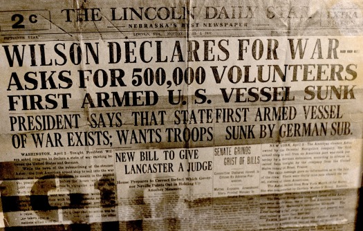 Lincoln WWI headline war declared