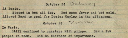 Pershing Diary Mentions His Flu